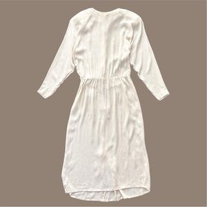 Vintage 100% Silk Long Sleeve Cream Midi Dress